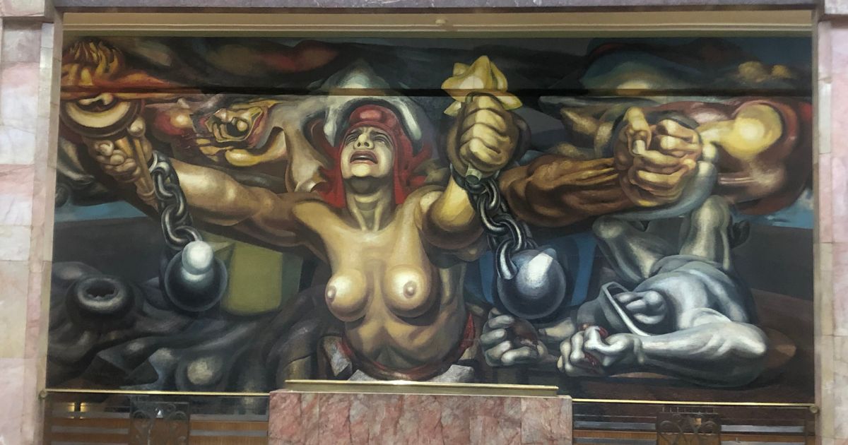 Mexico City banner Diego Rivera mural