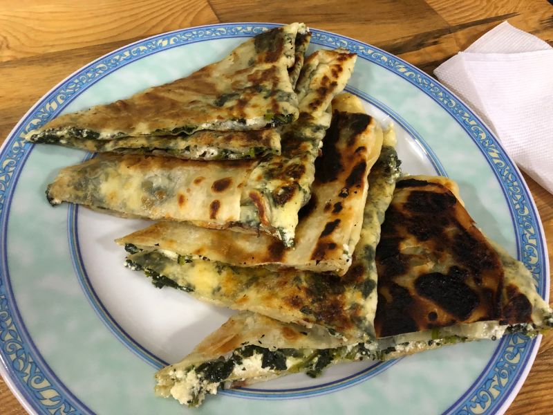 Gozeme! Turkish flatbread with spinach and cheese