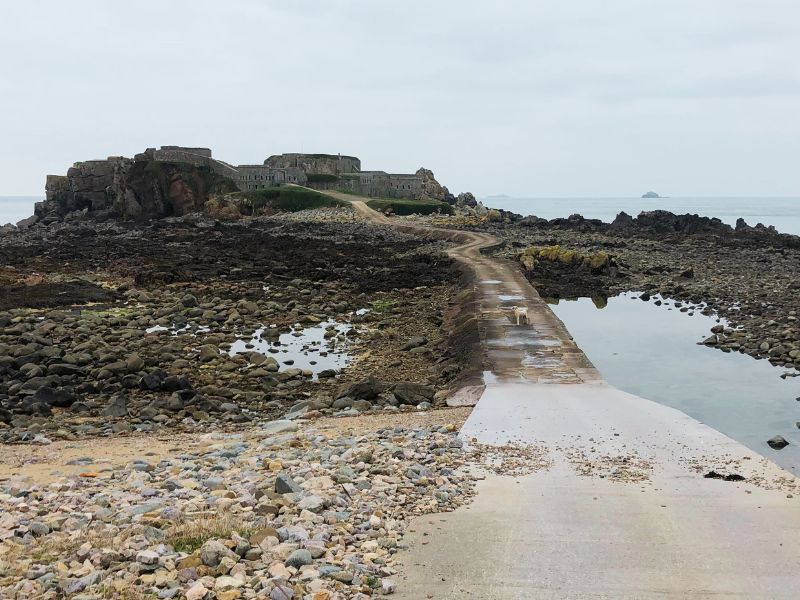 Low-tide causeway to Fort Clonque