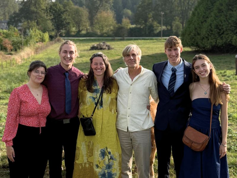 Our growing family, all dressed up for the wedding
