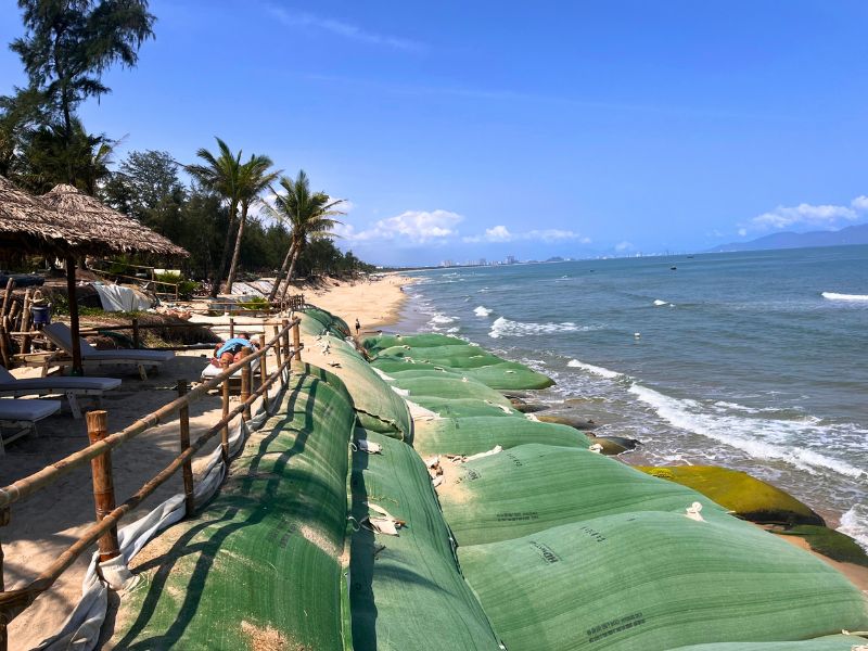 Sandbags shoring up the shoreline