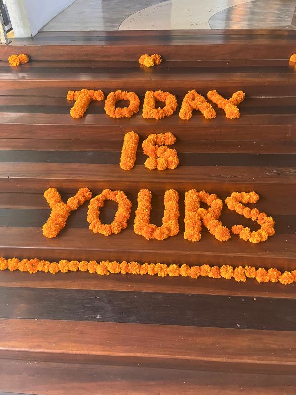 Everyday Clear Café has new inspiration spelled out in flowers on their stairs