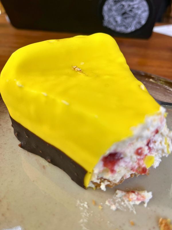 Fresh berry cheesecake at Malali café where we often work before workout