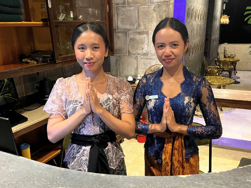 Spa staff got to know us really well. On Thursdays the government mandates that workers wear traditional Balinese clothing.