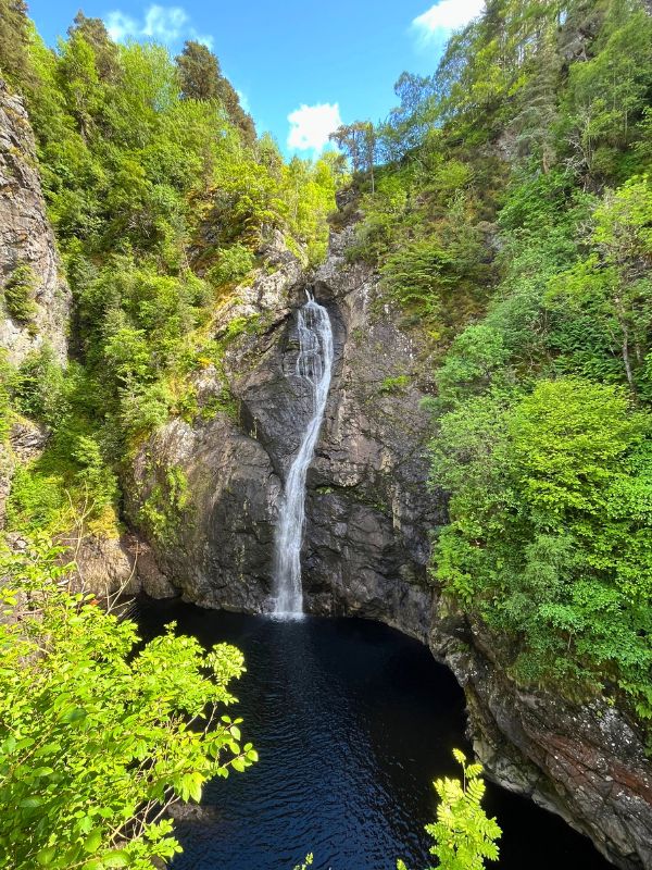 Among the heathy hills and ragged woods
The roaring Foyers pours his mossy floods...